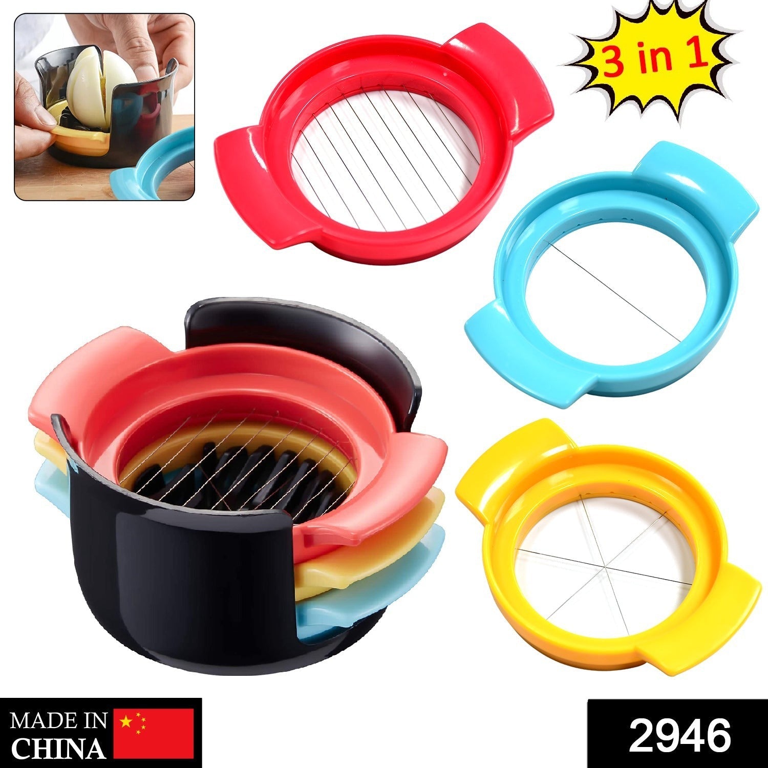 Multifunctional 3-in-1 Egg Cutter - Stainless Steel Slicing Tool with Durable Wires Multifunctional 3-in-1 Egg Cutter - Stainless Steel Slicing Tool with Durable Wires